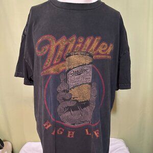 Miller High Life Distressed Abercrombie Fitch Men's Black T Shirt 2XL XXL